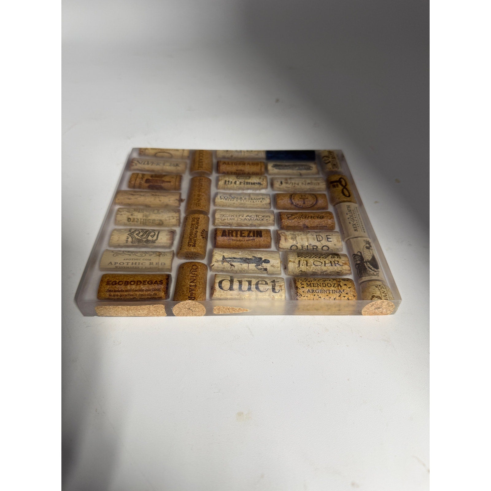 Handcrafted Wine Cork Charcuterie Board, Clear Epoxy, Compact Bar Board, SKU 1433