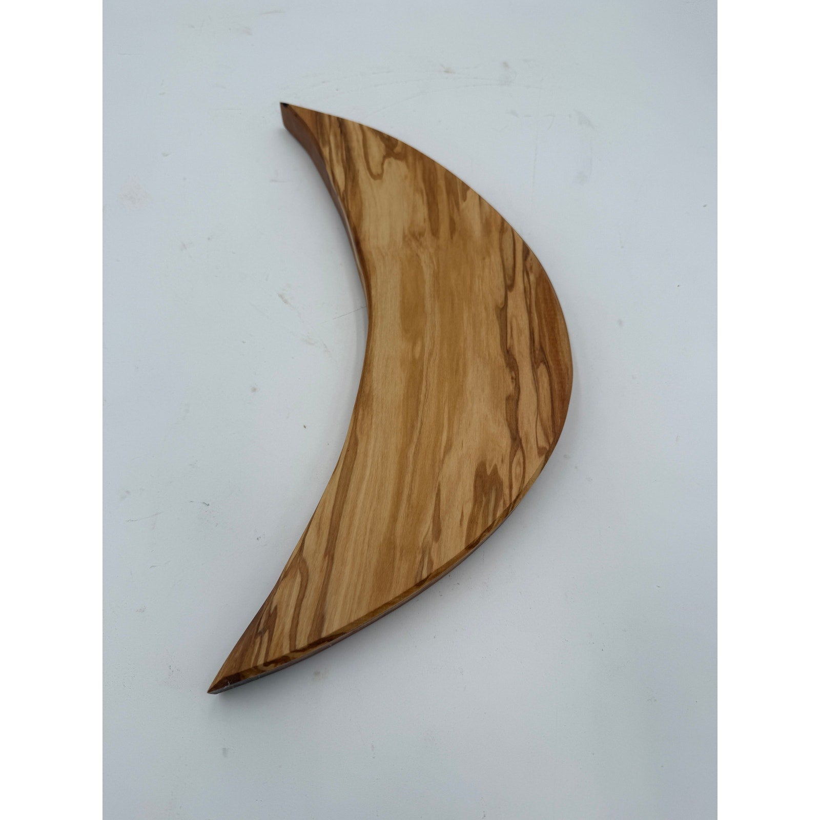Italian Olive Wood Crescent Cheese Board, Hand Crafted, 15.5 x 5 x 1 Inch, Dense Hardwood
