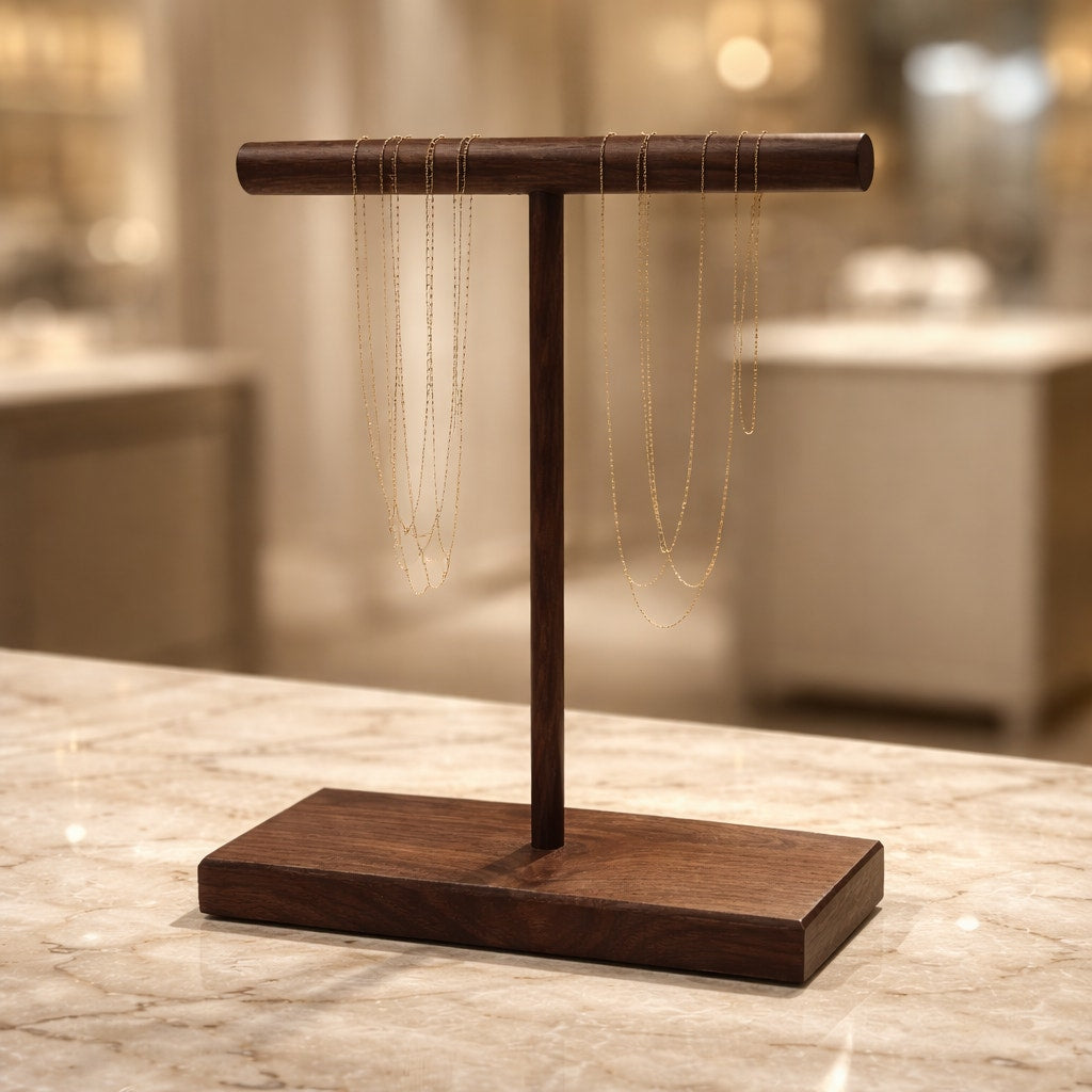 Walnut Necklace Holder Stand for Jewelry Storage, handmade wood organizer, tangle-free display, vanity dresser decor