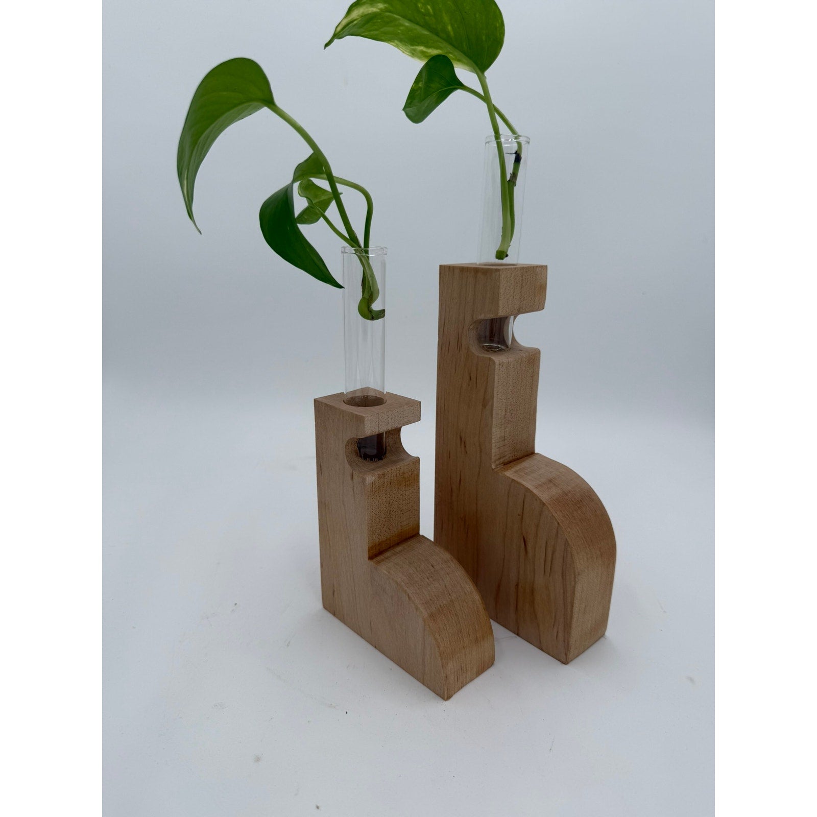 Maple Propagation Station Pair for Cuttings, contemporary wood bud vases, test tube planters, decorative duo, functional home decor