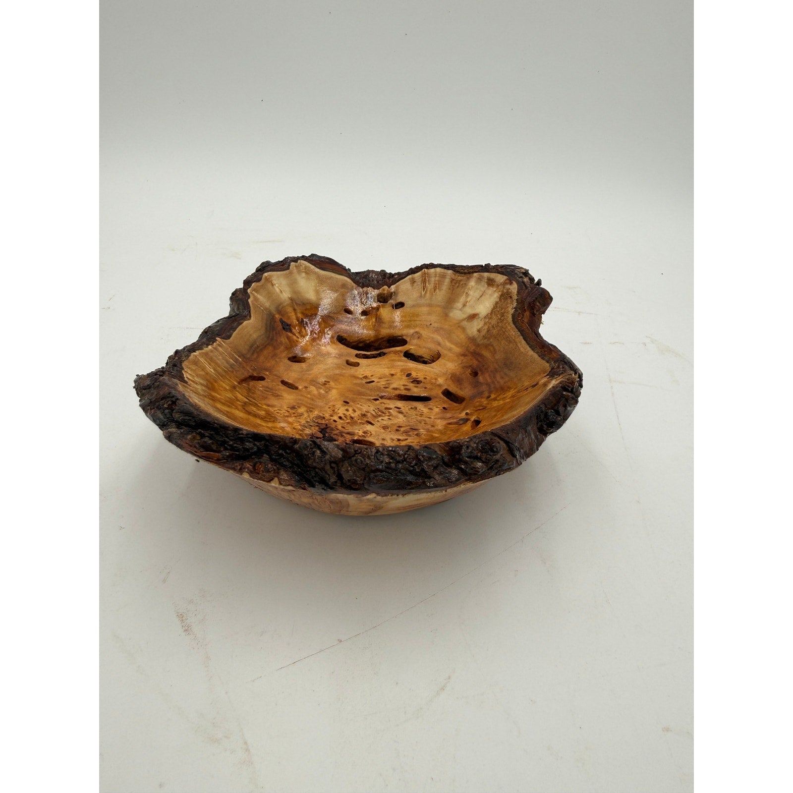 Live Edge Willow Burl Hand Turned Bowl, decorative centerpiece, 7" x 3" size, natural bark rim, handcrafted wood art