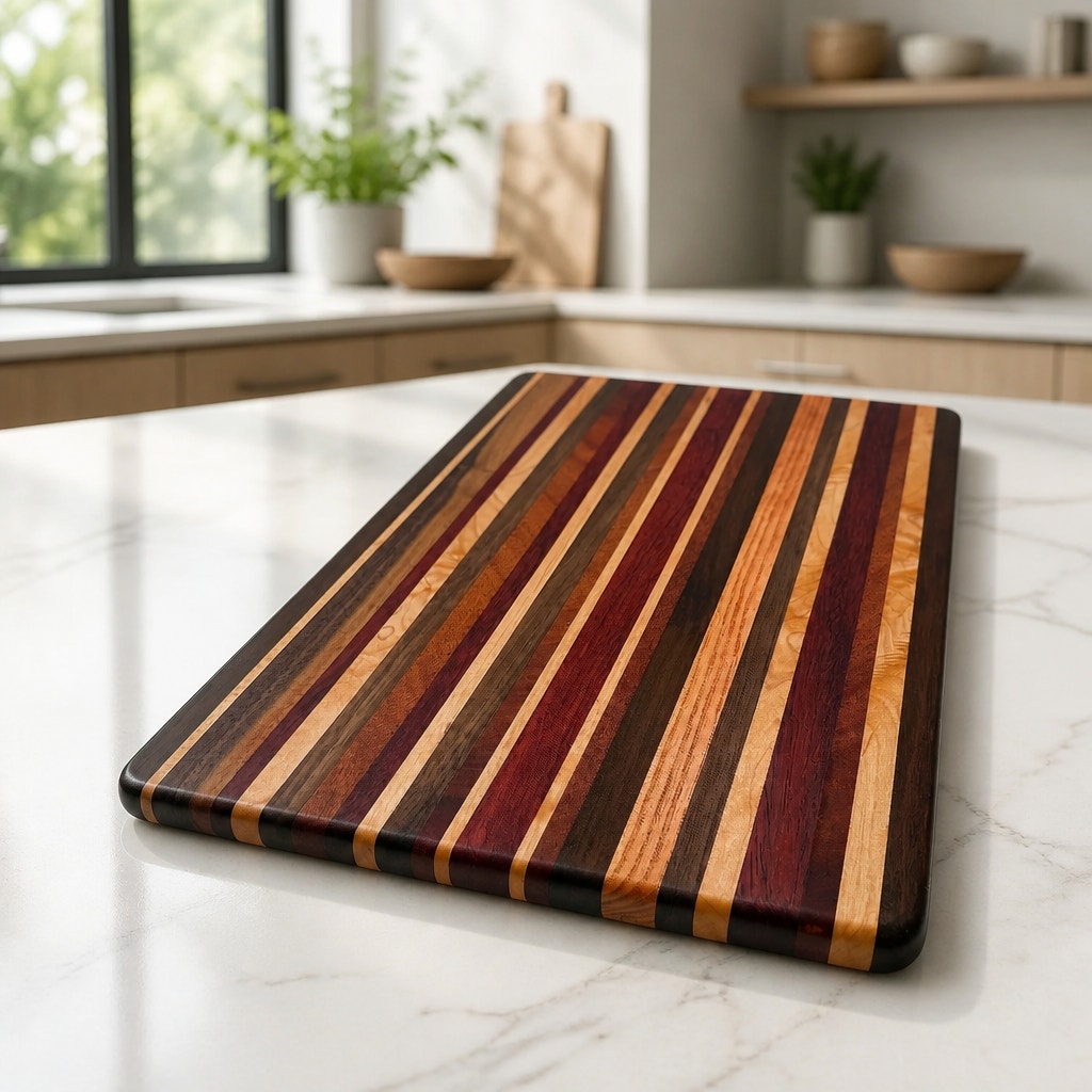 Handcrafted Edge Grain Cutting Board, 17.5 x 12 x 1 Inch, Laminated Domestic and Exotic Hardwoods
