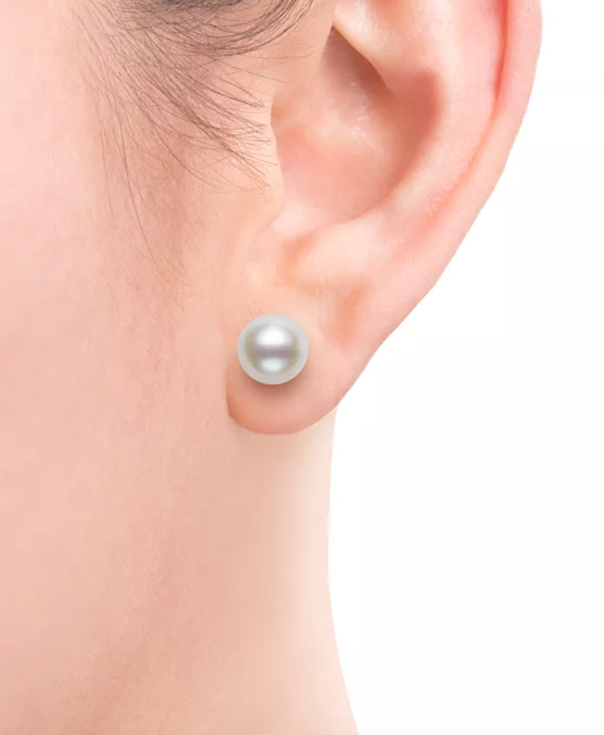 R.H. Macy and Co. Fine Jewelry Belle de Mer White Pearl Stud Earrings in 14k Gold - NIB