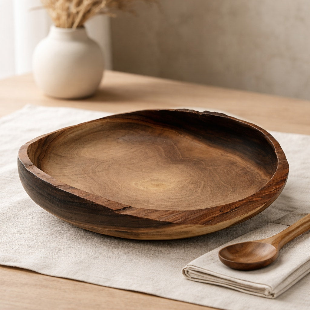 Hand Turned Wood Bowl, Live Edge Walnut
