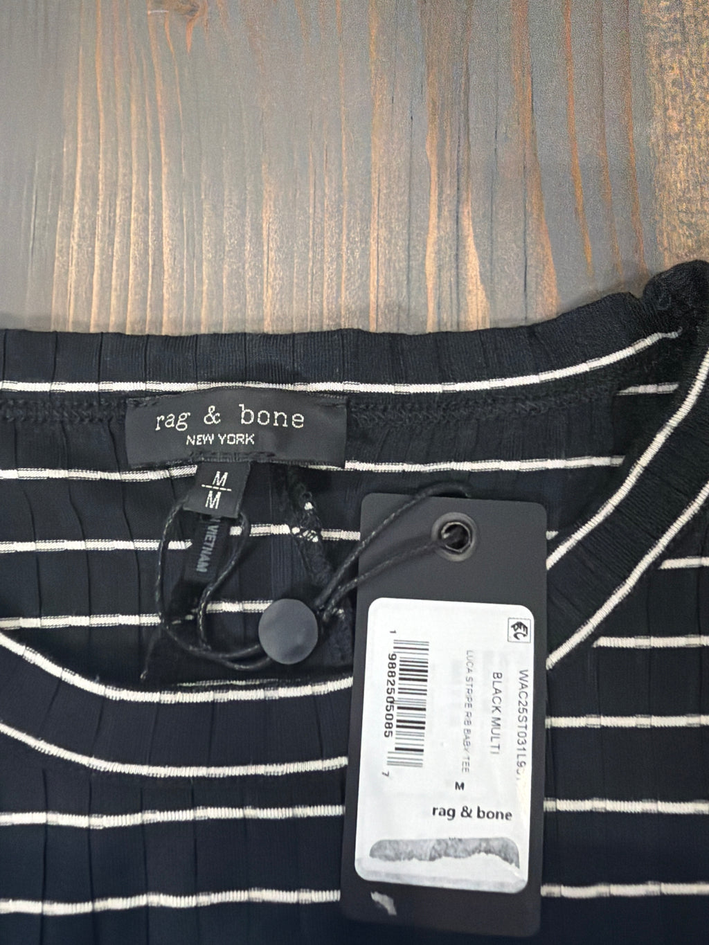 5674 - Rag & Bone Luca Stripe Rib Baby Tee - Size M - NWT - Retail $158