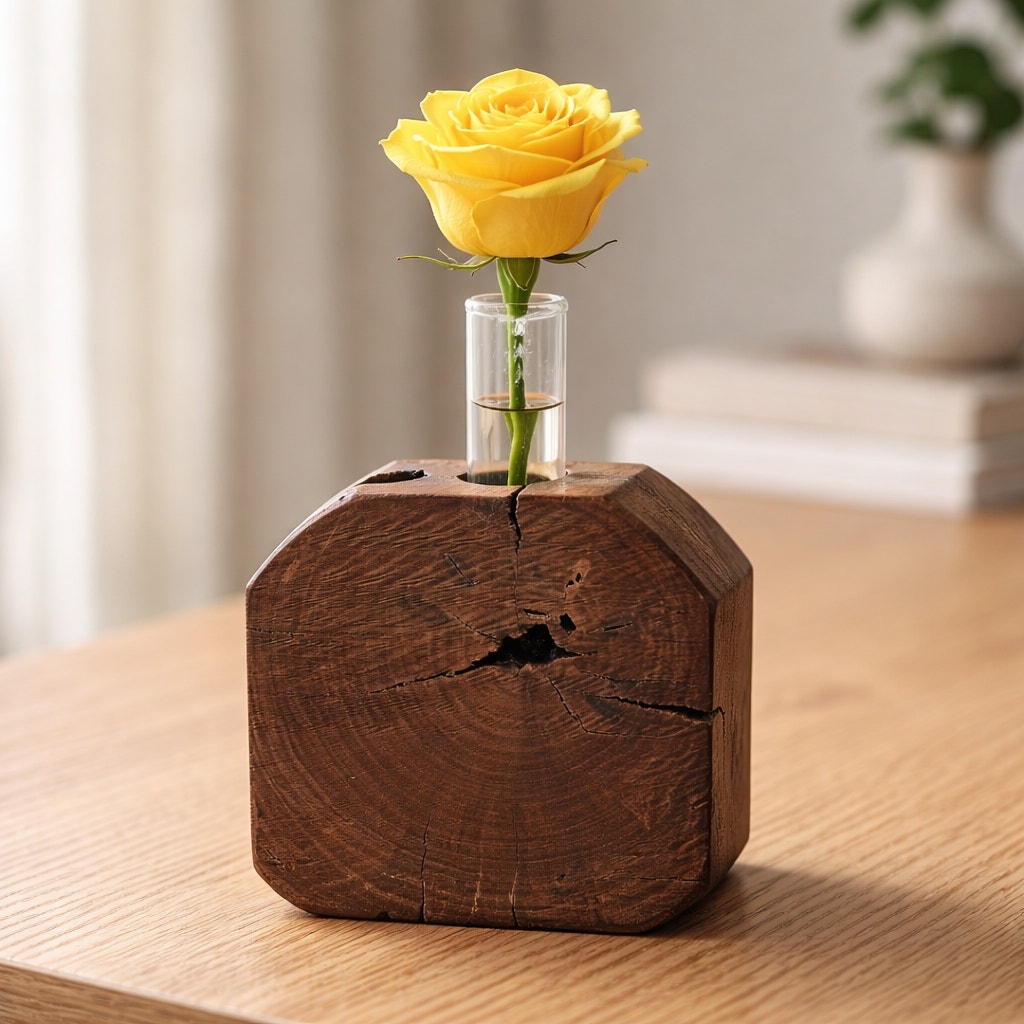 Rustic Wood Propagation Station Bud Vase, 6x2.5 size, single glass tube, functional decor, use for cuttings or dried flowers