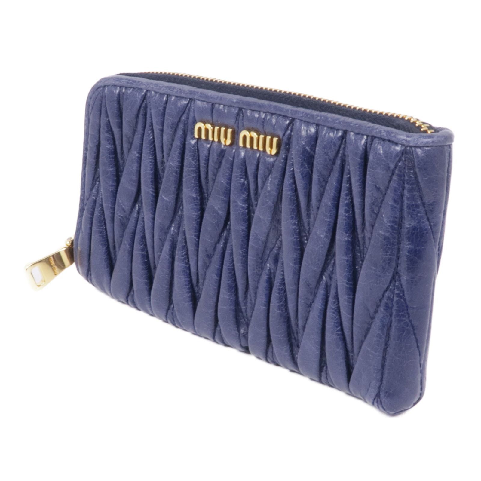 MIU MIU Card Case Crinkled Calfskin Blue
