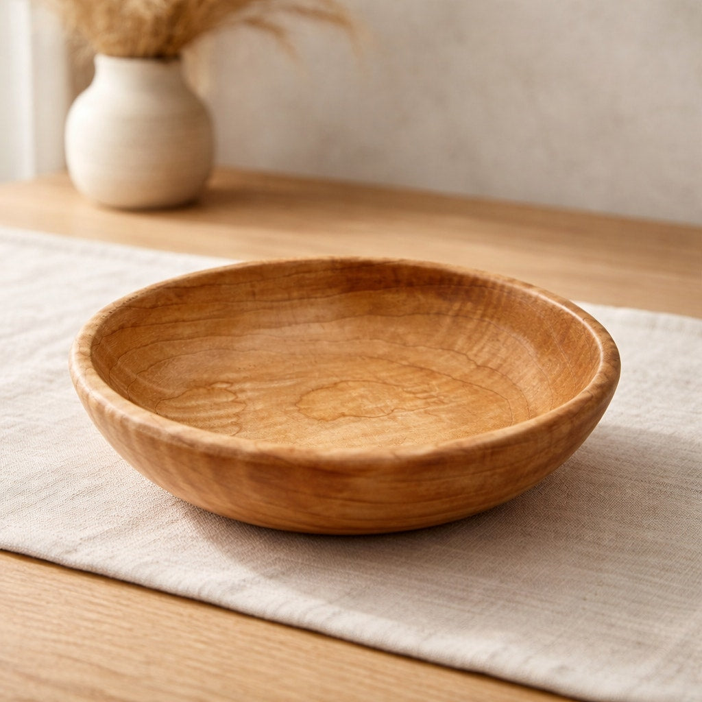 Figured Big Leaf Maple Hand Turned Bowl, 7.5 x 2, decorative wood bowl, functional serving dish, food safe finish