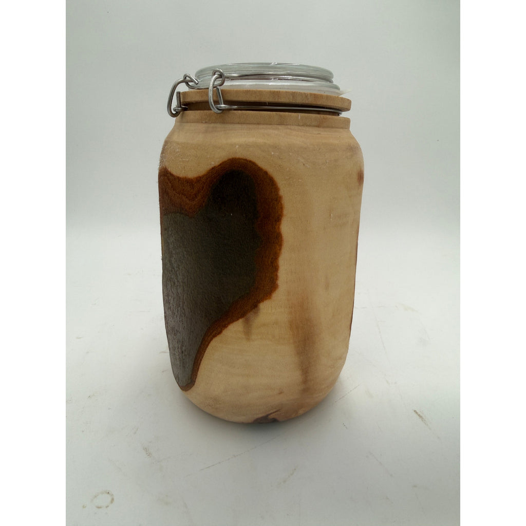 Sycamore Log Turned Jar with Glass Lid, 5x9 Tall, No Latch, Decorative Storage, SKU 1418