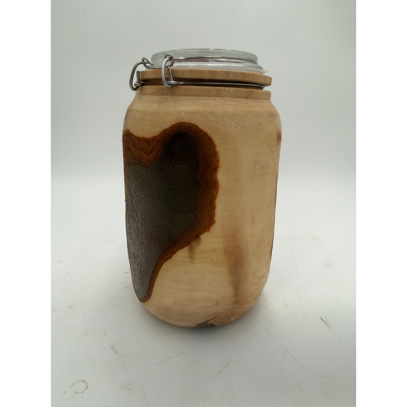 Sycamore Log Turned Jar with Glass Lid, 5x9 Tall, No Latch, Decorative Storage, SKU 1418