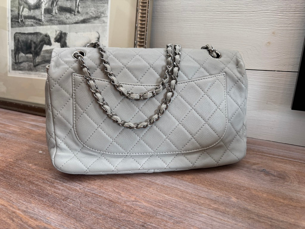 Chanel Single Flap Accordion - Light Gray with Silver Hardware