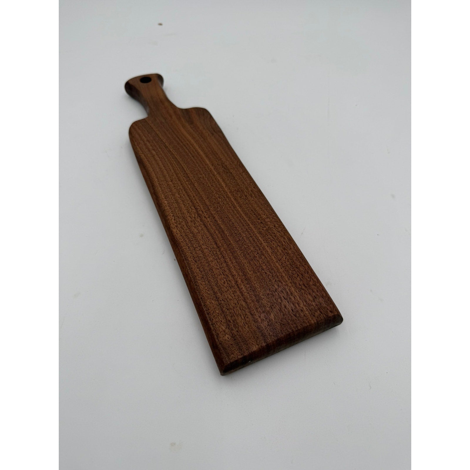 Walnut Charcuterie Board with Handle, 14.25 x 3.75 x .75, food safe finish, slim serving paddle, decorative kitchen gift