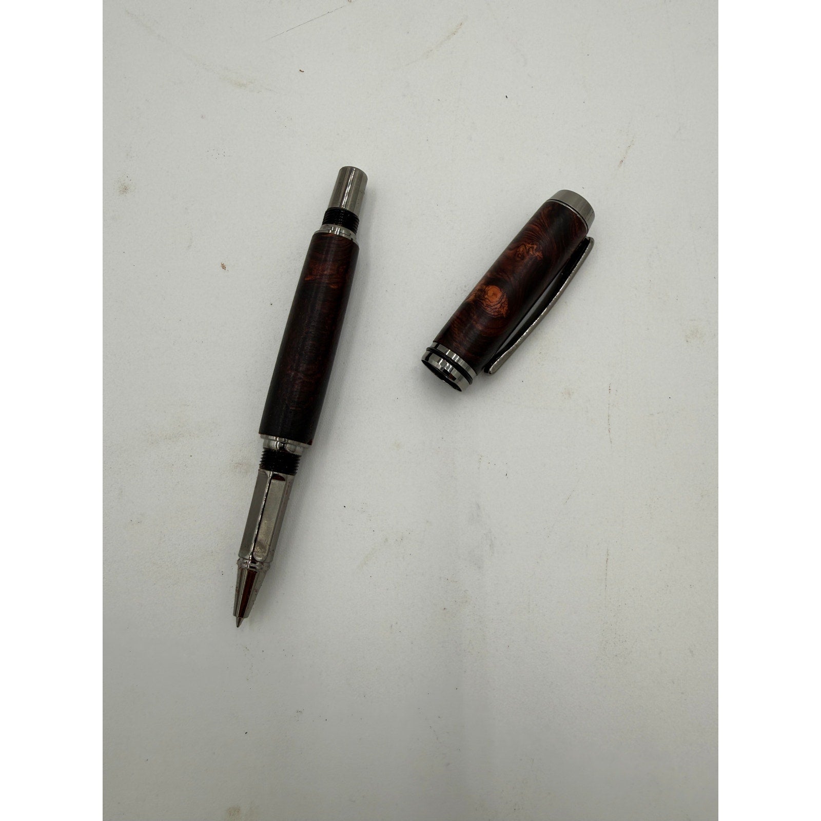 Hand Turned Honduran Rosewood Burl Pen, black titanium hardware, rollerball ink, handcrafted gift, executive writing pen