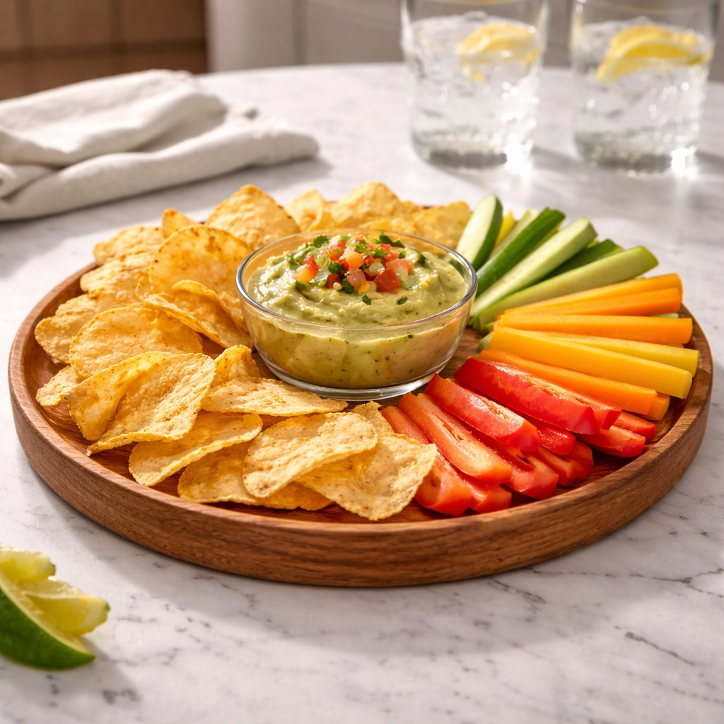 Handmade Round Oak Appetizer Tray with Bowl, 17.75 x 1.25 in, functional serving platter, chips salsa veggie server