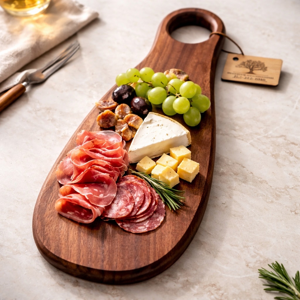 Walnut Oval Charcuterie Board with Handle, 15.5 x 5.25 x 1, beautiful grain, serving and display, functional kitchen decor