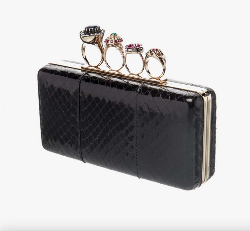 7312 - Alexander McQueen Snakeskin Jeweled Four Ring Clutch