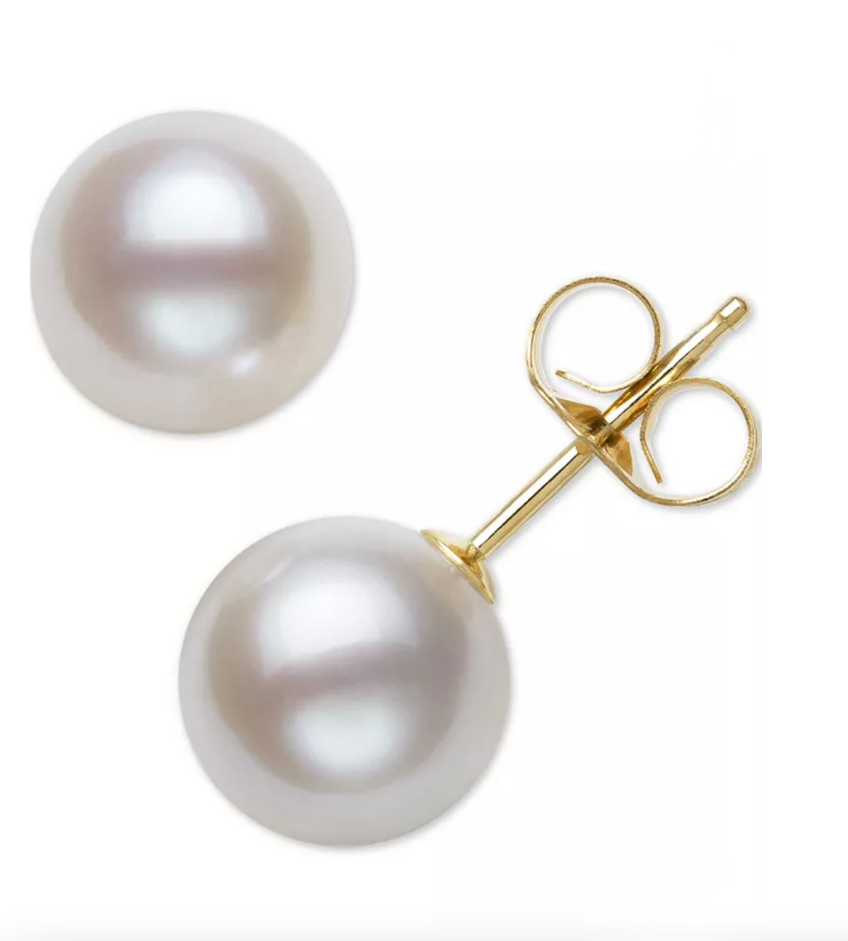 R.H. Macy and Co. Fine Jewelry Belle de Mer White Pearl Stud Earrings in 14k Gold - NIB