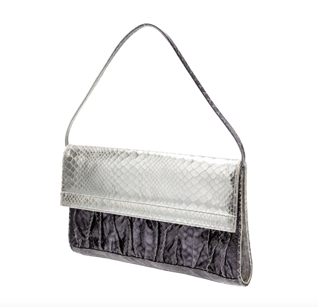 Stuart Weitzman Metallic Embossed Leather Shoulder Bag Clutch