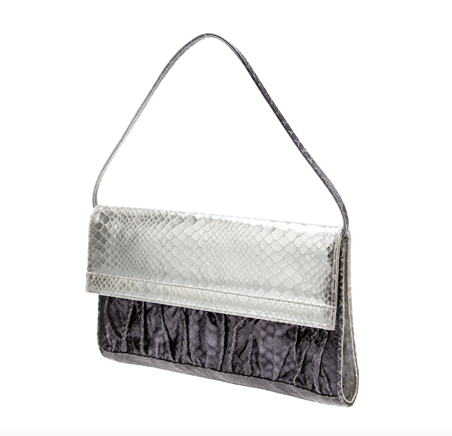 Stuart Weitzman Metallic Embossed Leather Shoulder Bag Clutch