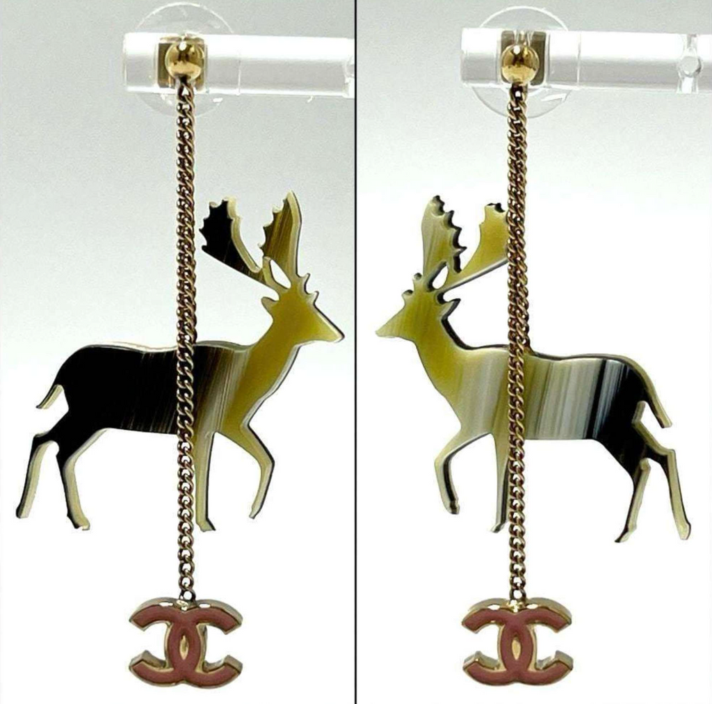 Chanel Deer Reindeer Drop Earrings - EUC