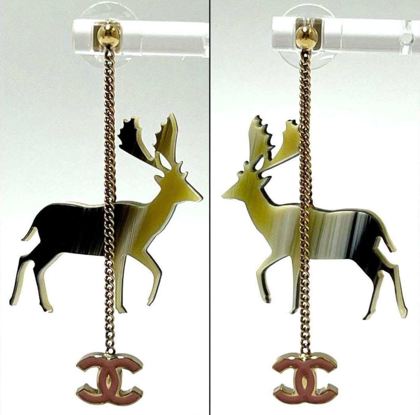 Chanel Deer Reindeer Drop Earrings - EUC