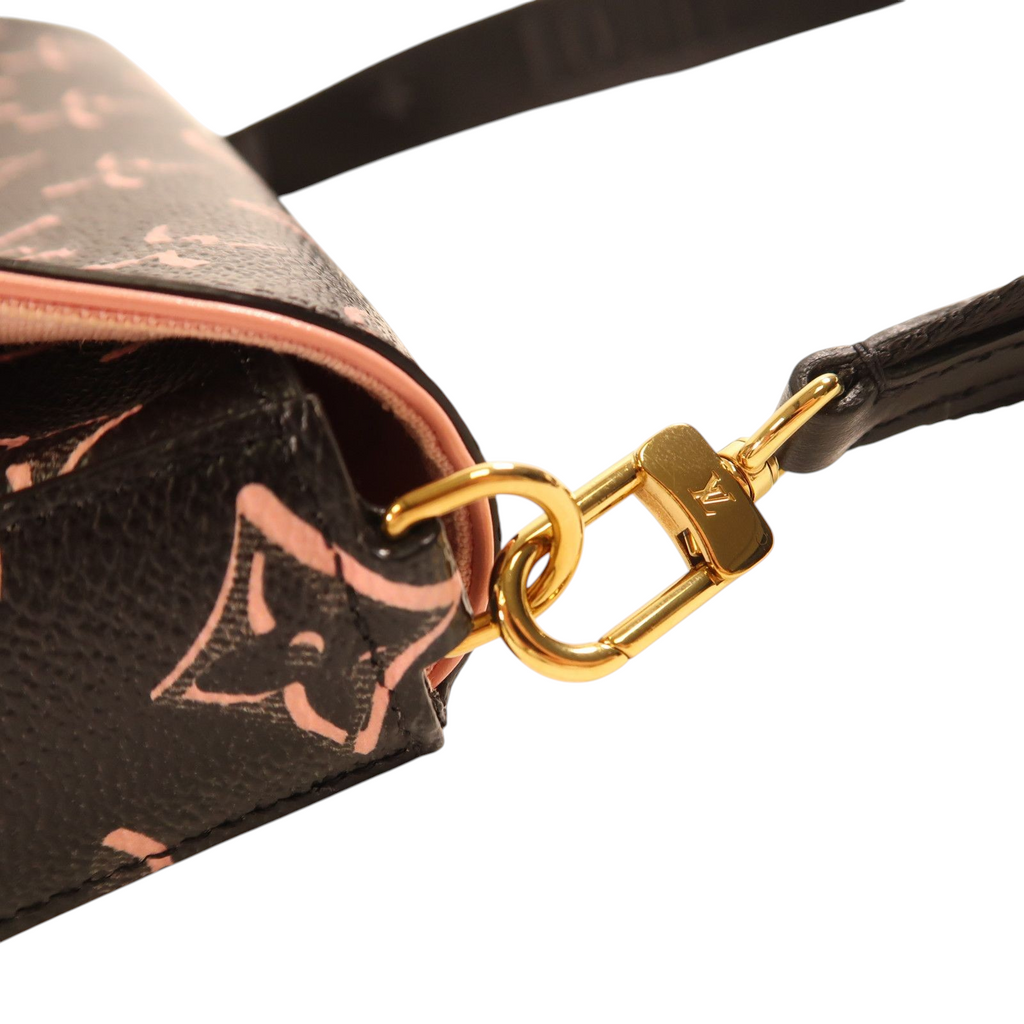 CURATED by Kira Louis Vuitton Felicie Strap & Go pochette in black and pink monogram canvas with gold hardware detail