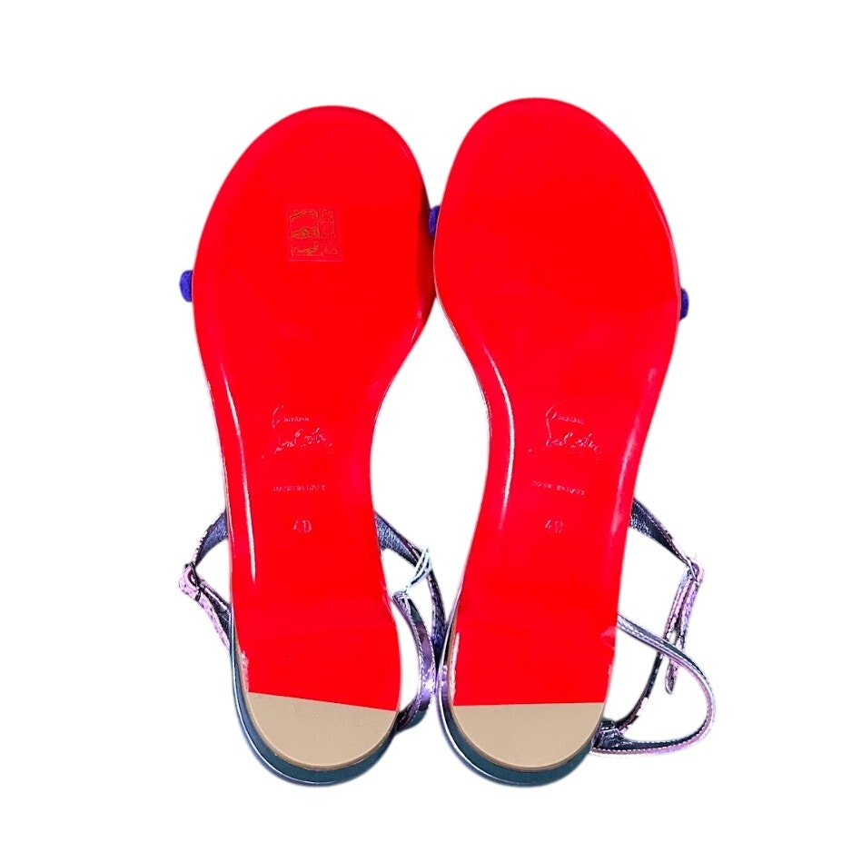 Christian Louboutin Athinita Leather Flat Sandals Jacaranda Purple Sz 40 NIB