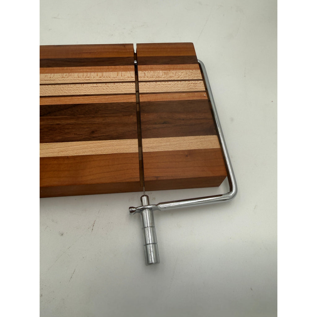 Handcrafted Laminated Hardwood Cheese Cutter, 14x6 Board, Stainless Steel, Replaceable Wire