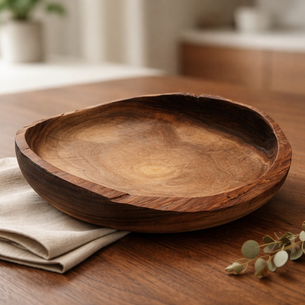 Hand Turned Wood Bowl, Live Edge Walnut