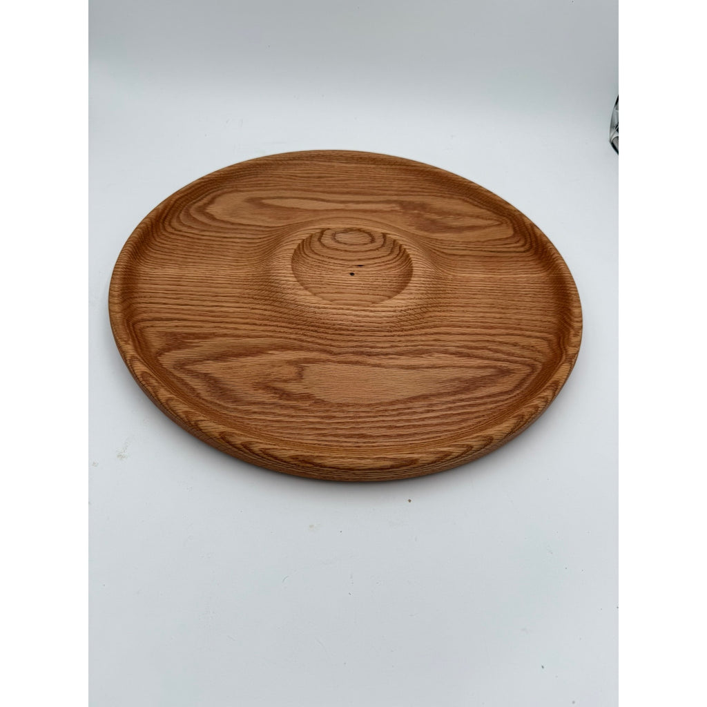 Handmade Round Oak Appetizer Tray with Bowl, 17.75 x 1.25 in, functional serving platter, chips salsa veggie server