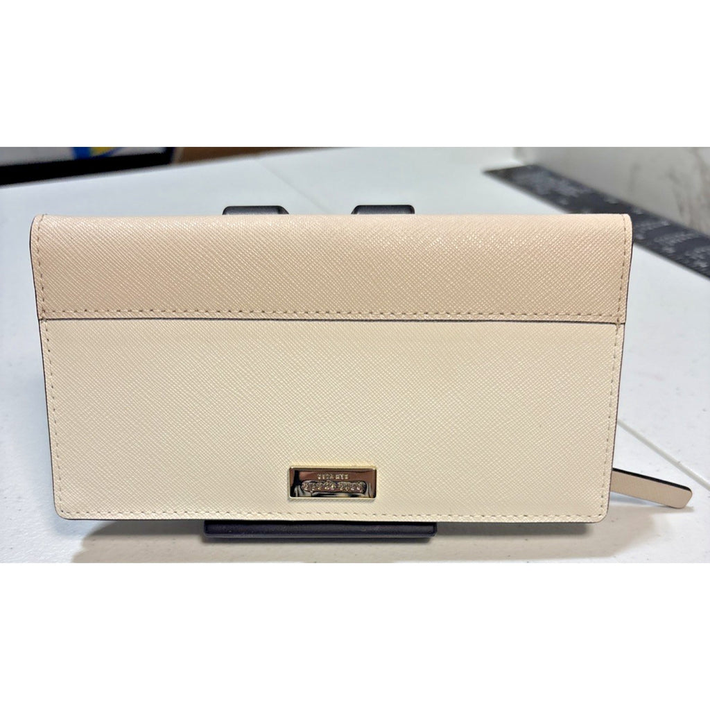 Kate Spade Laurel Way Stacy Snap Wallet Almond Black Leather Saffiano Cream Gold