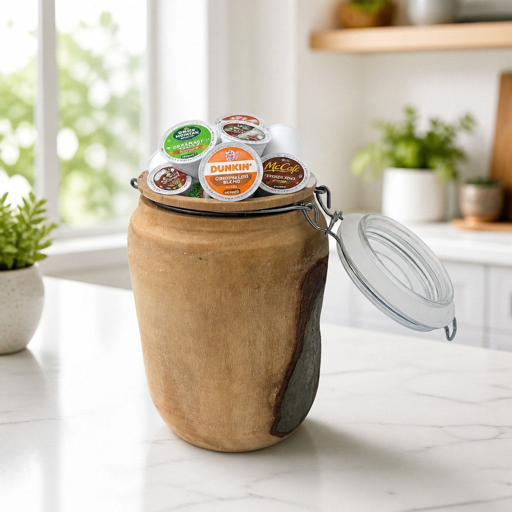Sycamore Log Turned Jar with Glass Lid, 5x9 Tall, No Latch, Decorative Storage, SKU 1418