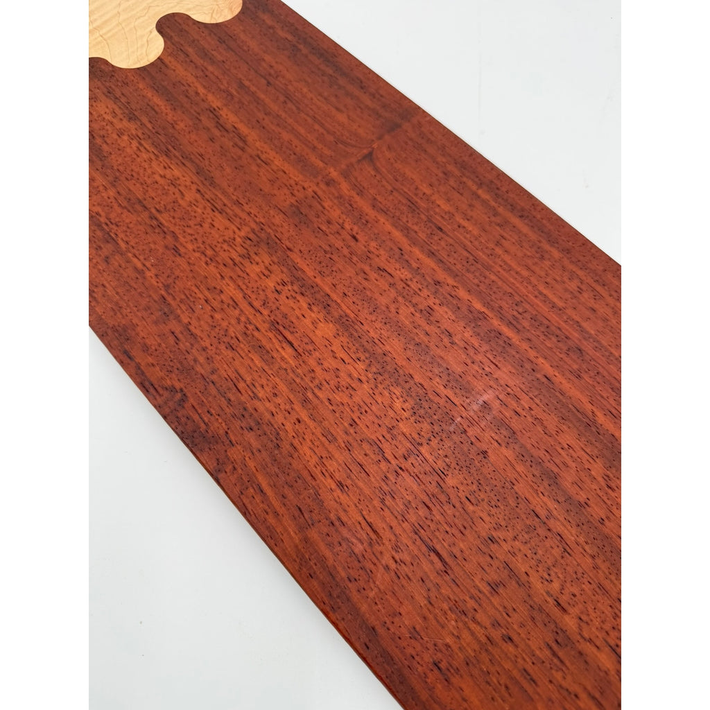 Large Padauk and Curly Maple Charcuterie Board, 34.75 x 9 x 0.75 in, handmade, food safe finish, serving tray, decorative yet functional