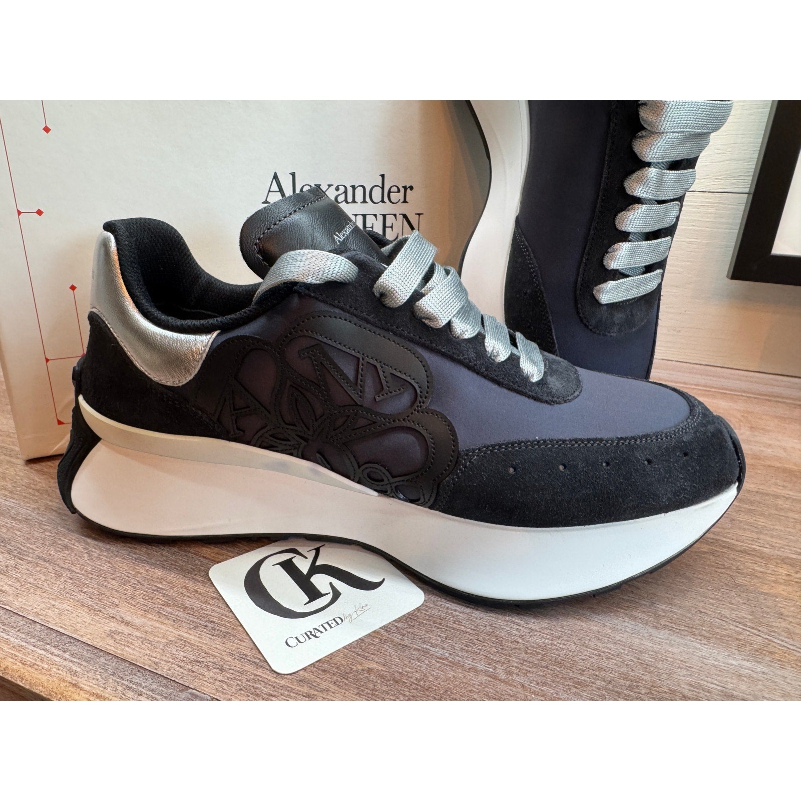Alexander McQueen Black & Silver Oversized Sneakers Size 41 NEW