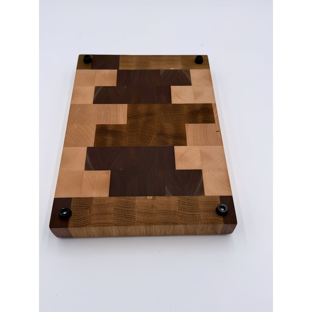 End Grain White Oak Walnut Maple Cutting Board, 12.75 x 9 x 1.5, butcher block, reversible, rubber feet, food-safe oil finish