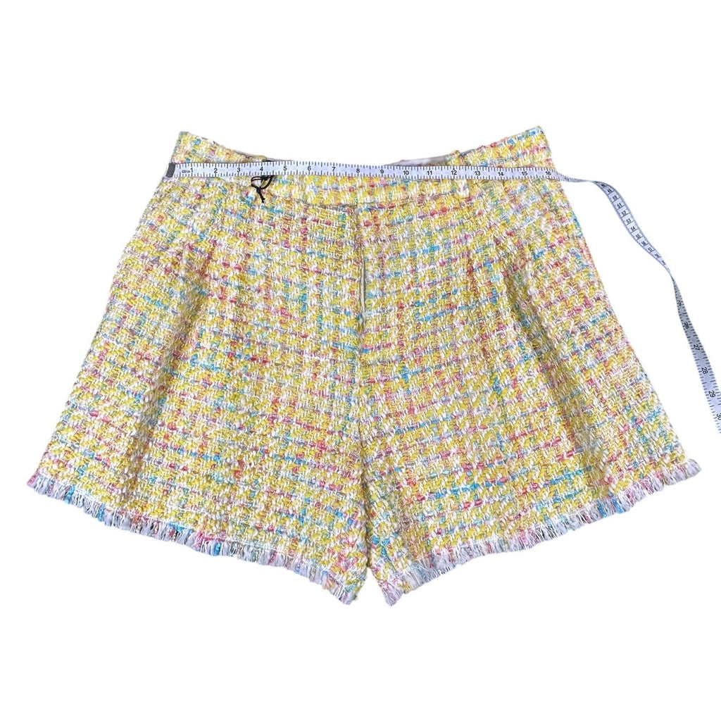 Gucci Yellow Tweed Wool Blend High Rise Shorts GG Buttons NWT Size 46