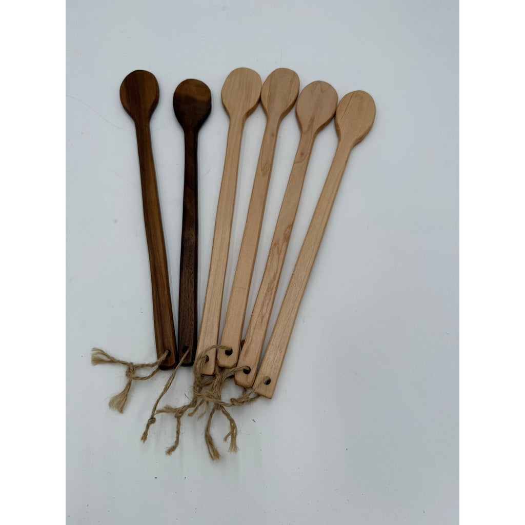 Handmade Walnut and Maple Wooden Spoons, 13–14 inch length, food safe finish, everyday cooking, stirring and serving