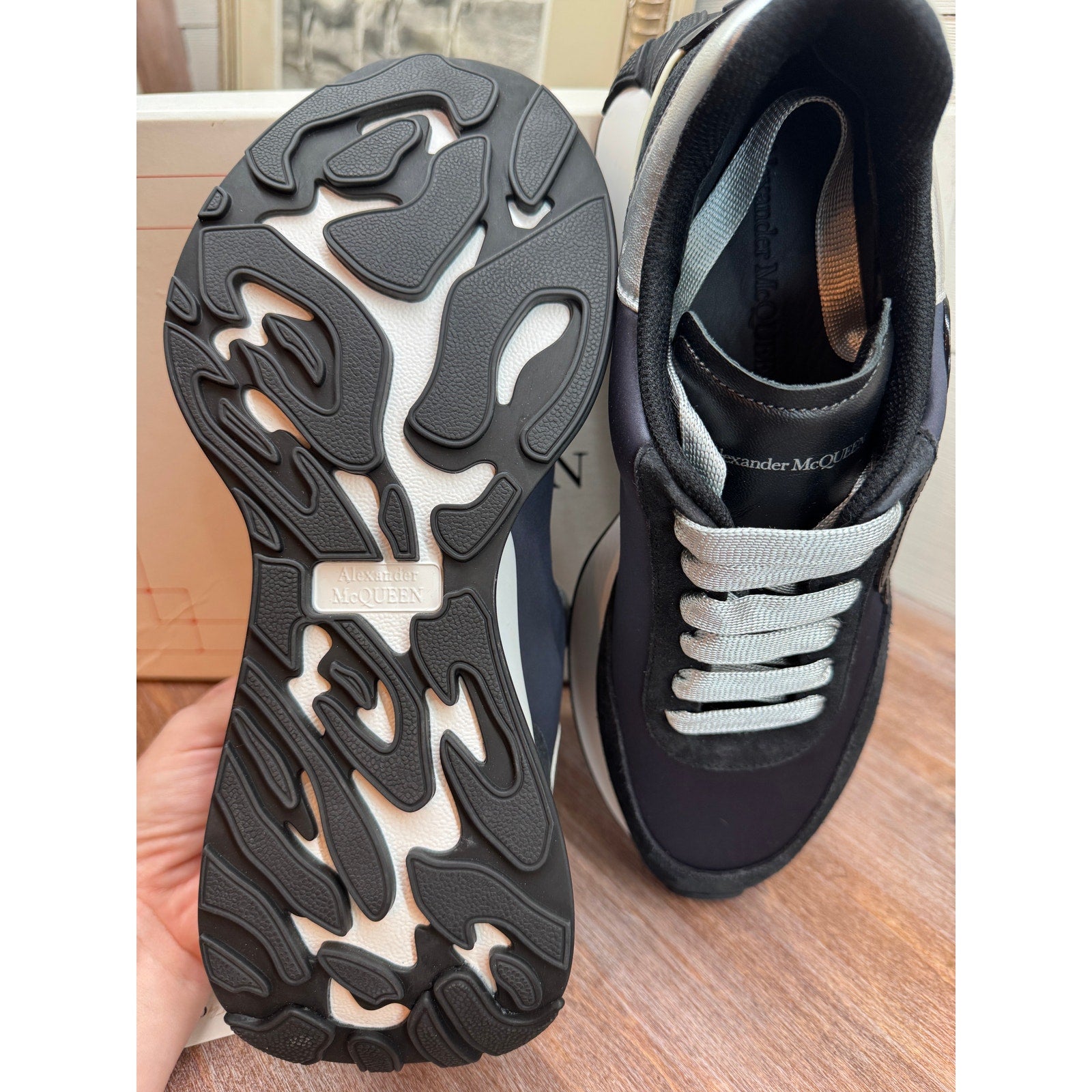 Alexander McQueen Black & Silver Oversized Sneakers Size 41 NEW