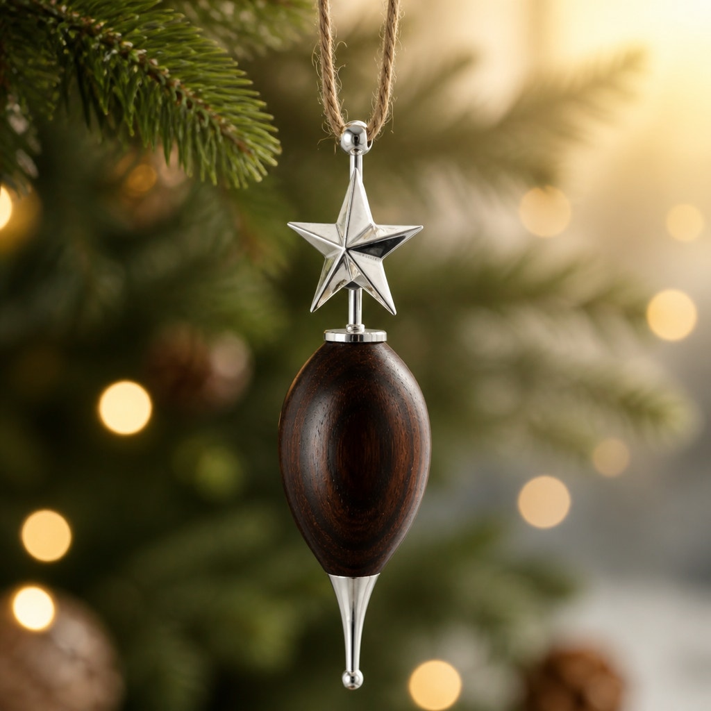 Hand Turned Wood Christmas Ornament, Star Accent, Dark Timber, One of a Kind Holiday Decor, Group 2