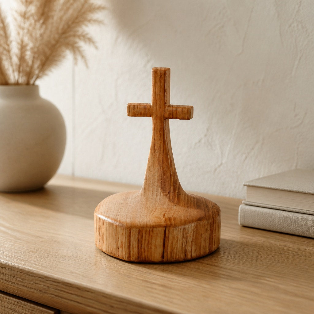 Handcrafted Honey Locust Wooden Cross Statue, solid wood, small tabletop decor, rustic log cross, handmade gift