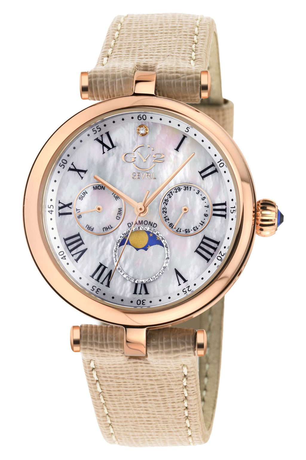 Florence Mother of Pearl Dial Diamond Leather Strap Watch, 36mm - 0.009ct.