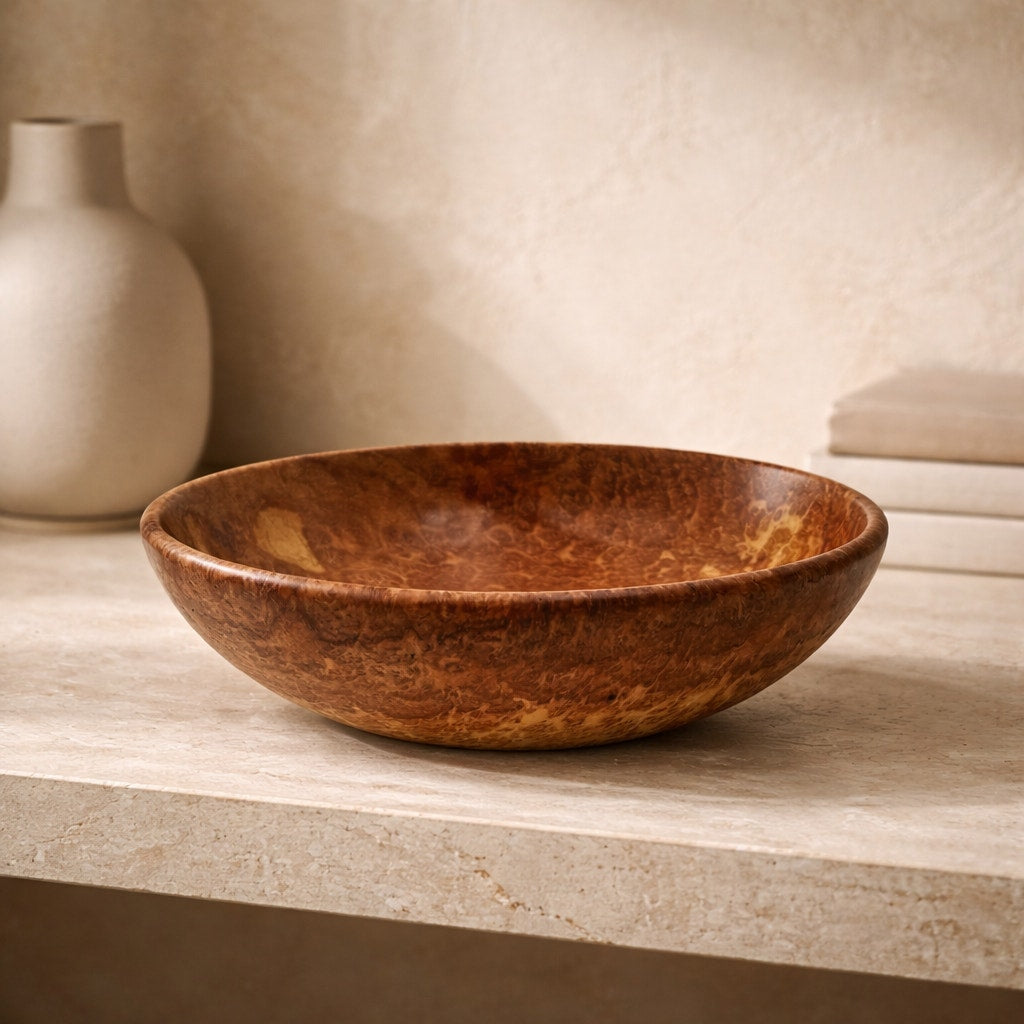 Hand Turned Red Mallee Burl Wood Bowl, 9.5 x 2.75 inches, food safe finish, handmade salad or fruit bowl, decorative centerpiece
