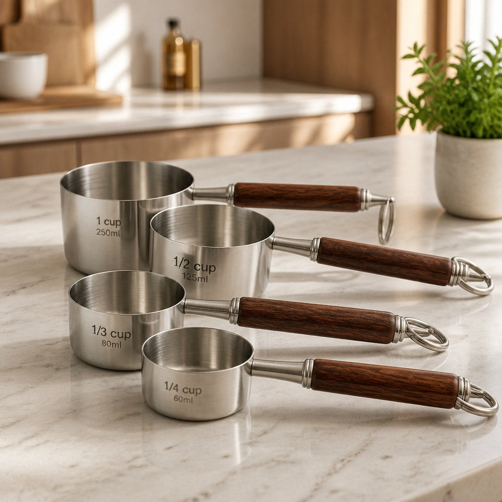 Handcrafted Measuring Cups Set of Four, Lacewood Handles, 1 Cup to 1/4 Cup, SKU 1425 1426