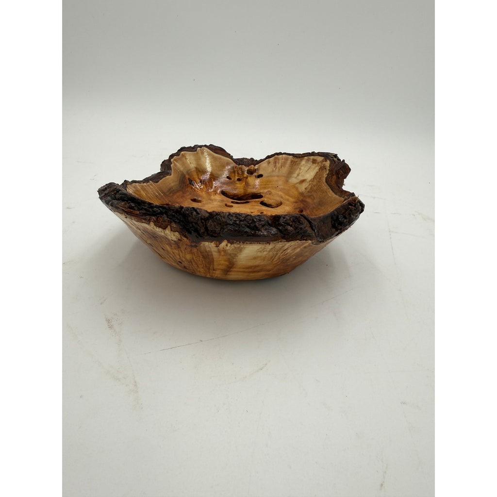 Live Edge Willow Burl Hand Turned Bowl, decorative centerpiece, 7" x 3" size, natural bark rim, handcrafted wood art