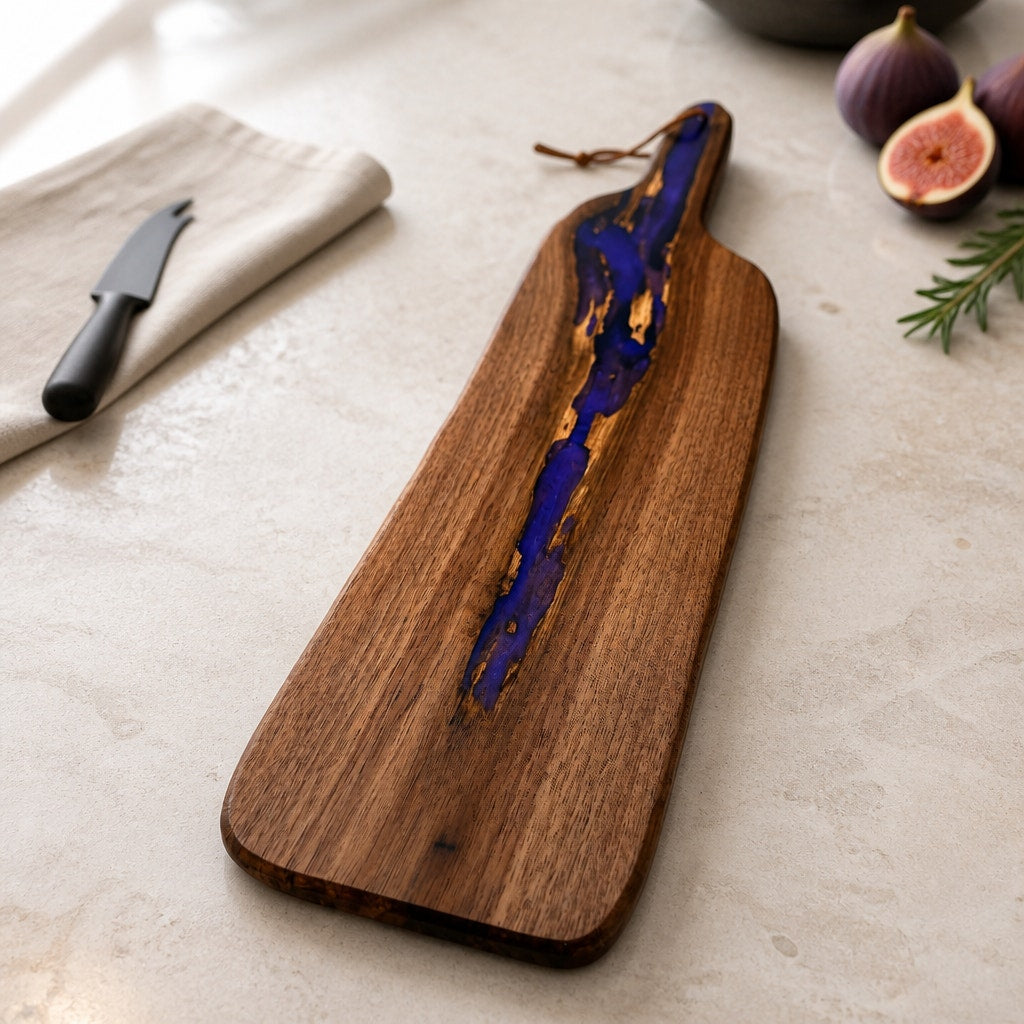 Walnut Charcuterie Board with Purple Epoxy, 20.5 x 5.5 x 7/8, food safe finish, handcrafted serving board
