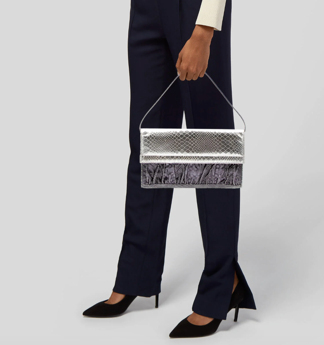 Stuart Weitzman Metallic Embossed Leather Shoulder Bag Clutch