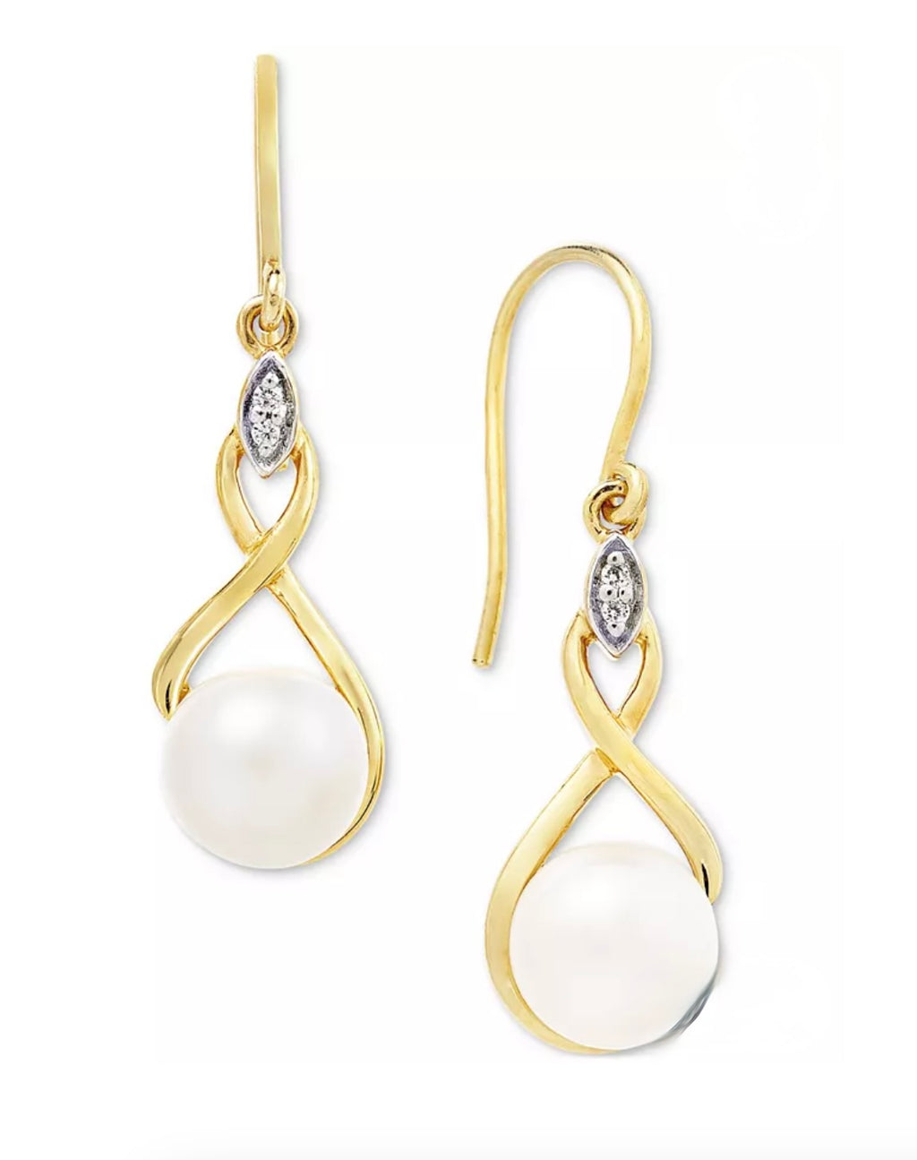 Gold Tone Infinity Dangle Earrings Lot Faux Pearl Drop New With Tags