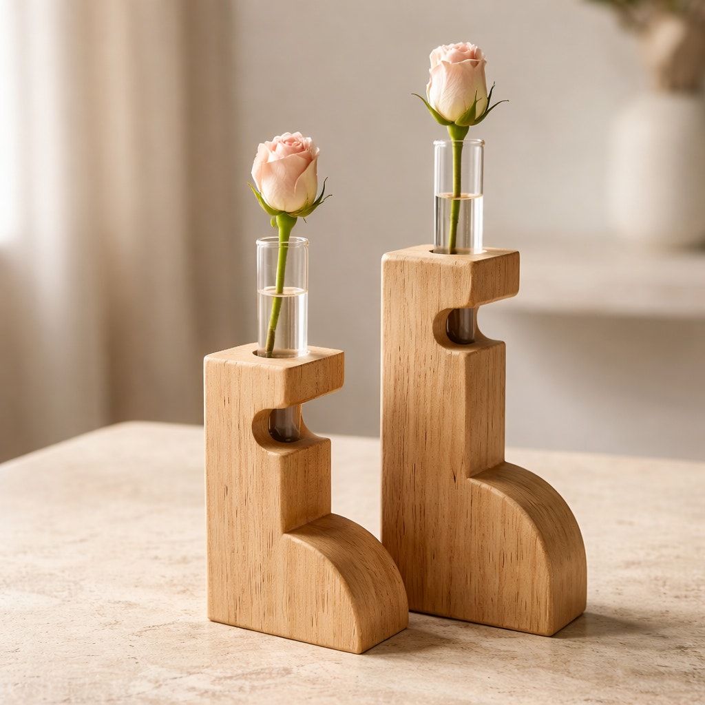 Maple Propagation Station Pair for Cuttings, contemporary wood bud vases, test tube planters, decorative duo, functional home decor