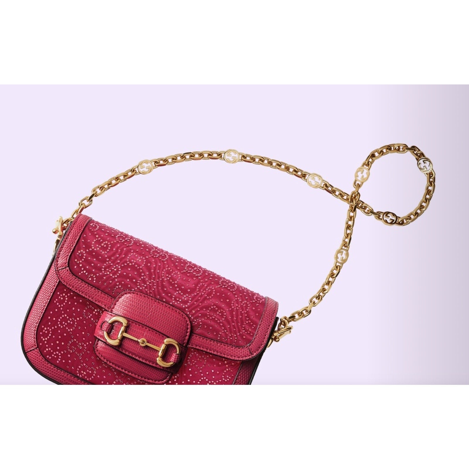 Gucci Mini 1955 Horsebit Pink Lizard Leather & Crystal Bag EXOTIC NIB