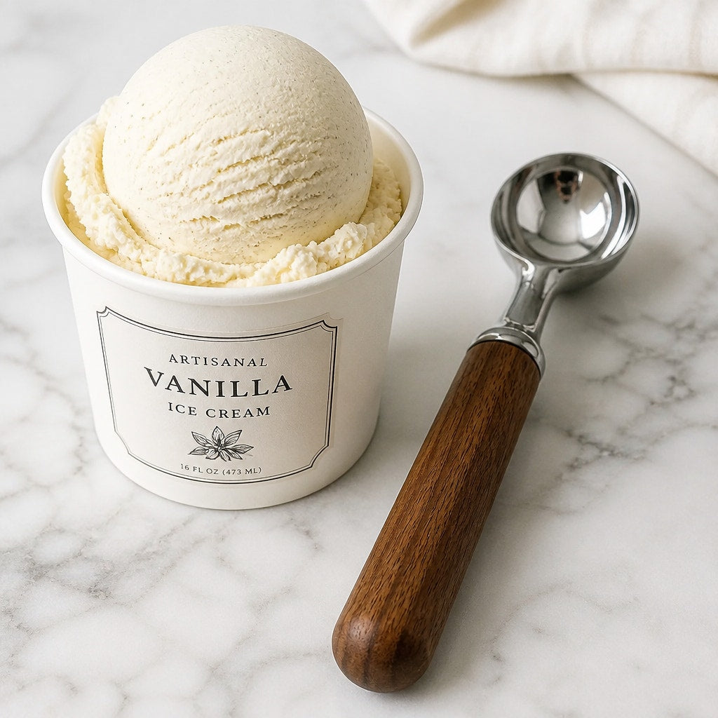 Wood Handle Ice Cream Scoop Kitchen Tool, Stainless Steel Hardware, 8 Inch Long, SKU 1438 1439O 1440 1441